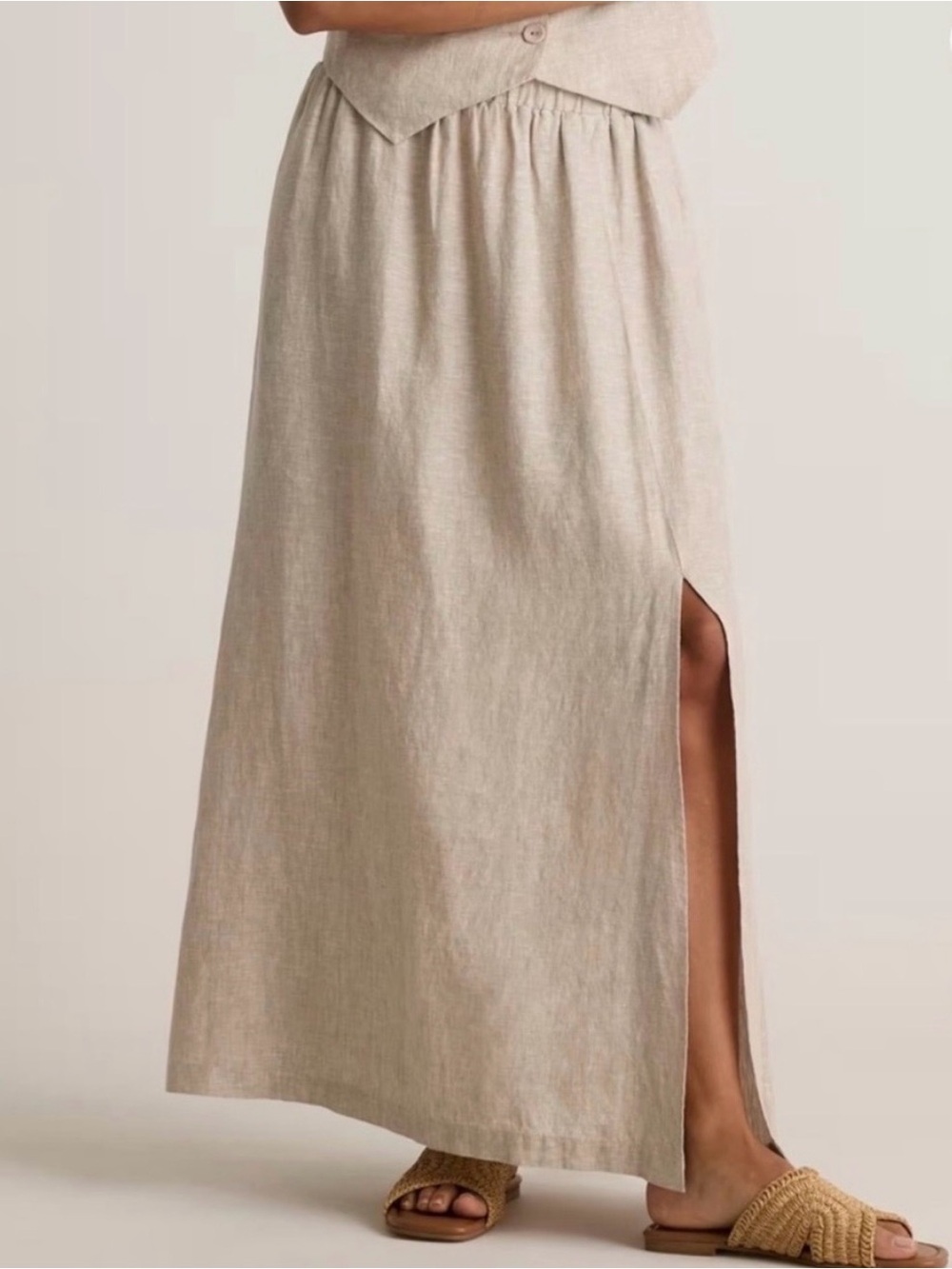 Quince 100% European Linen Maxi Skirt Flax Beige Size S Side Slit